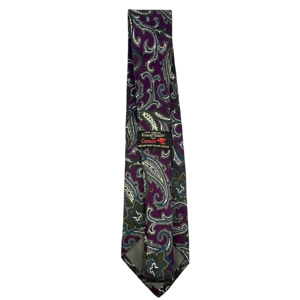Robert Talbott Mens Neck Tie‎ Paisley Purple 100% Silk Vintage USA 60